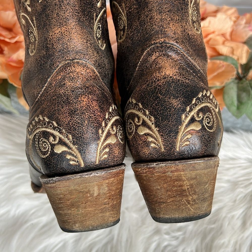 CIRCLE G WOMEN'S DISTRESSED BONE DRAGONFLY EMBROIDERED BOOTS - SNIP TOE Size 10 - Picture 8 of 14